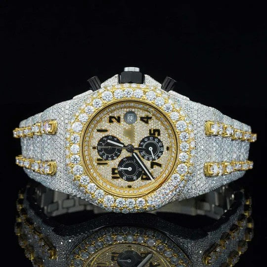 AP Uniquely Crafted Two Tone Fully Iced Out Automatic Moissanite Watch For Men