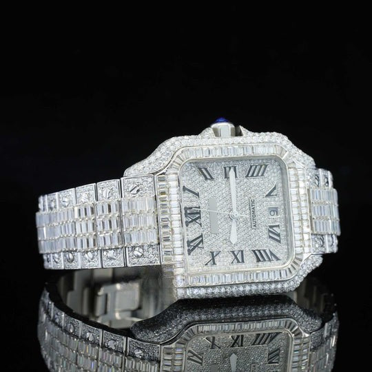 Iconic Cartier Roman Number Hip Hop Iced Out Moissanite Watch