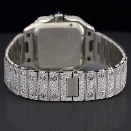 Cartier White Iced Out Moissanite Watch With Swiss Automatic Movement