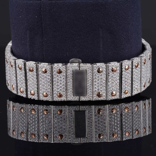 Stylish Fully Iced Out Moissanite Cartier Watch With Date Function