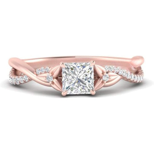 2ct Princess Shape Diamond Solitaire And Twisted Pave Engagement Ring