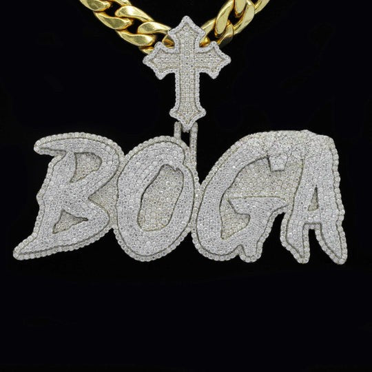 Custom Boga Name Moissanite Diamond Stylish Cross Hip Hop Pendant