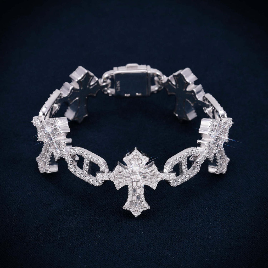 10MM Moissanite Cross Mariner Gucci Link Bracelet 14K Gold