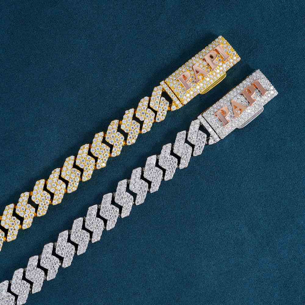 CUSTOM CLASP 2-Row 10MM Moissanite Cuban Link Chain 14K Gold