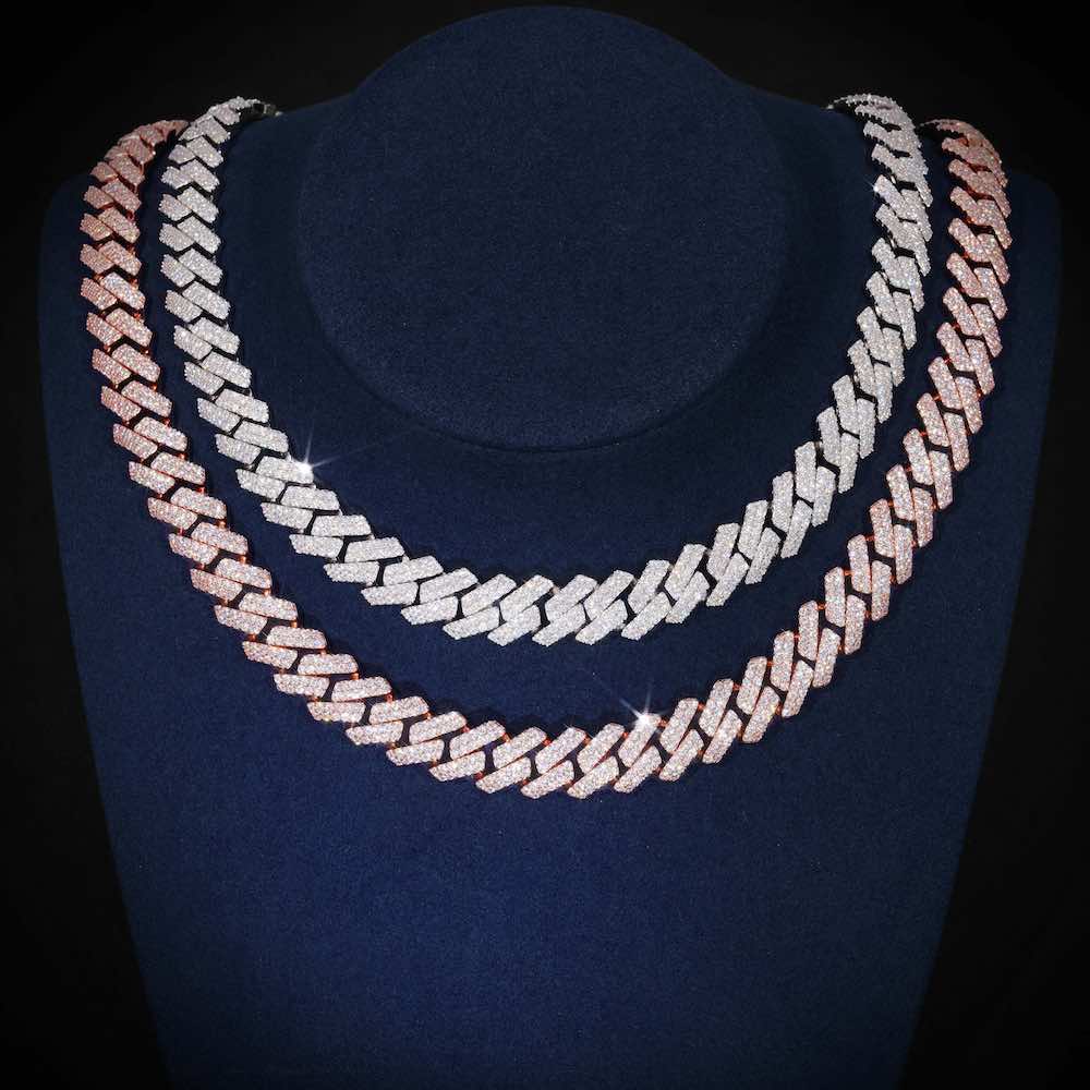 10MM Round Cut Moissanite Cuban Link Chain 14K Gold