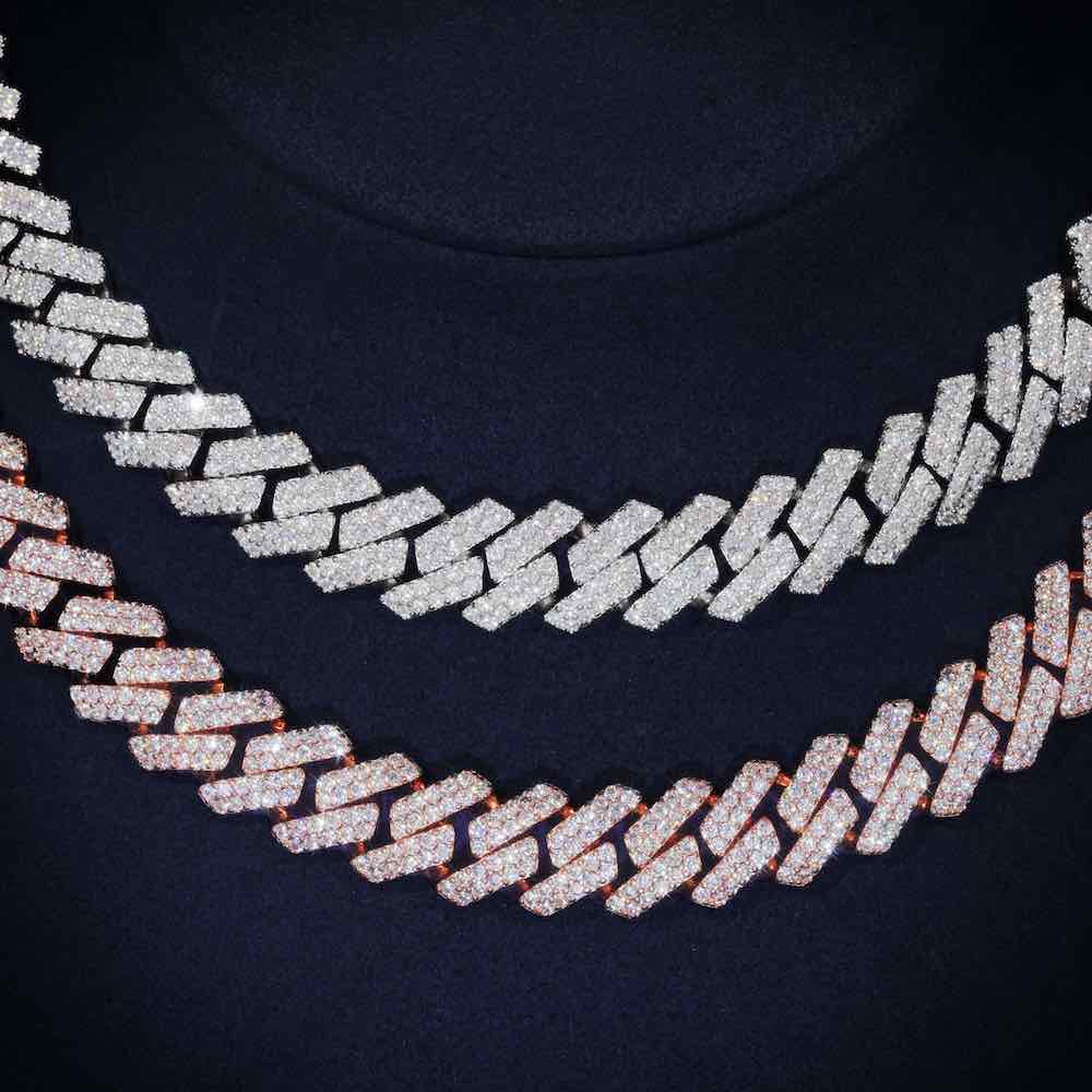 10MM Round Cut Moissanite Cuban Link Chain 14K Gold