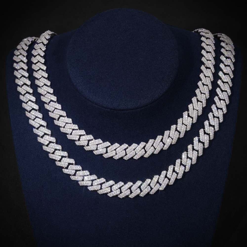 10MM Round Cut Moissanite Cuban Link Chain 14K Gold
