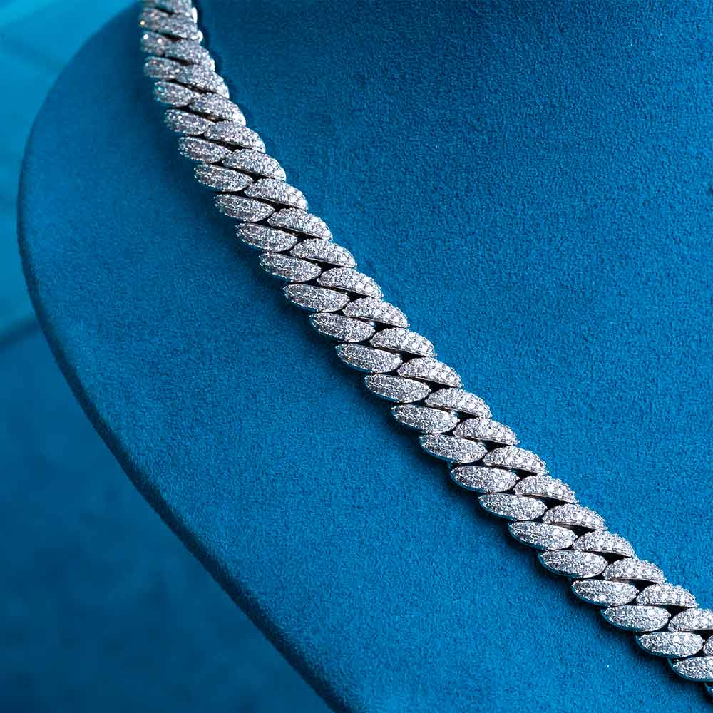 10MM Moissanite Prong Miami Cuban Link Chain 14K Gold