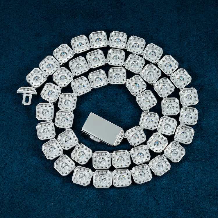 10MM Moissanite Clustered Tennis Chain 14K Gold