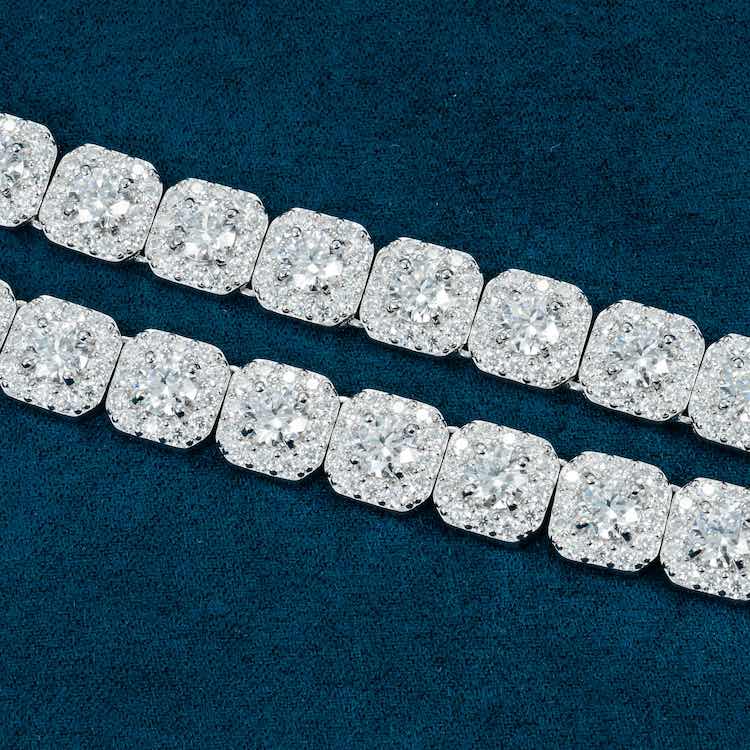 10MM Moissanite Clustered Tennis Chain 14K Gold