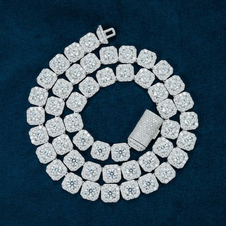 10MM Moissanite Clustered Tennis Chain 14K Gold