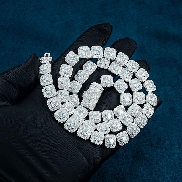 10MM Moissanite Clustered Tennis Chain 14K Gold