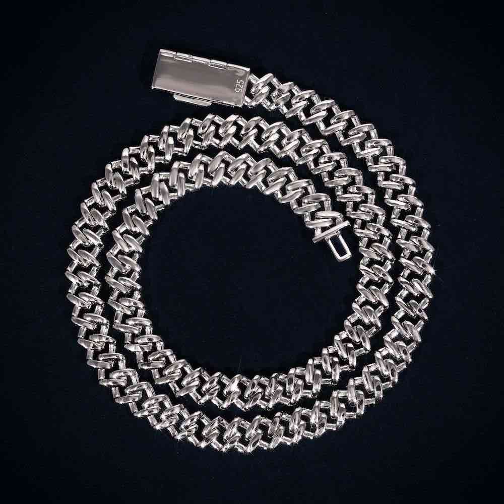 2-Row 12MM Moissanite Prong Cuban Link Chain 14K Gold