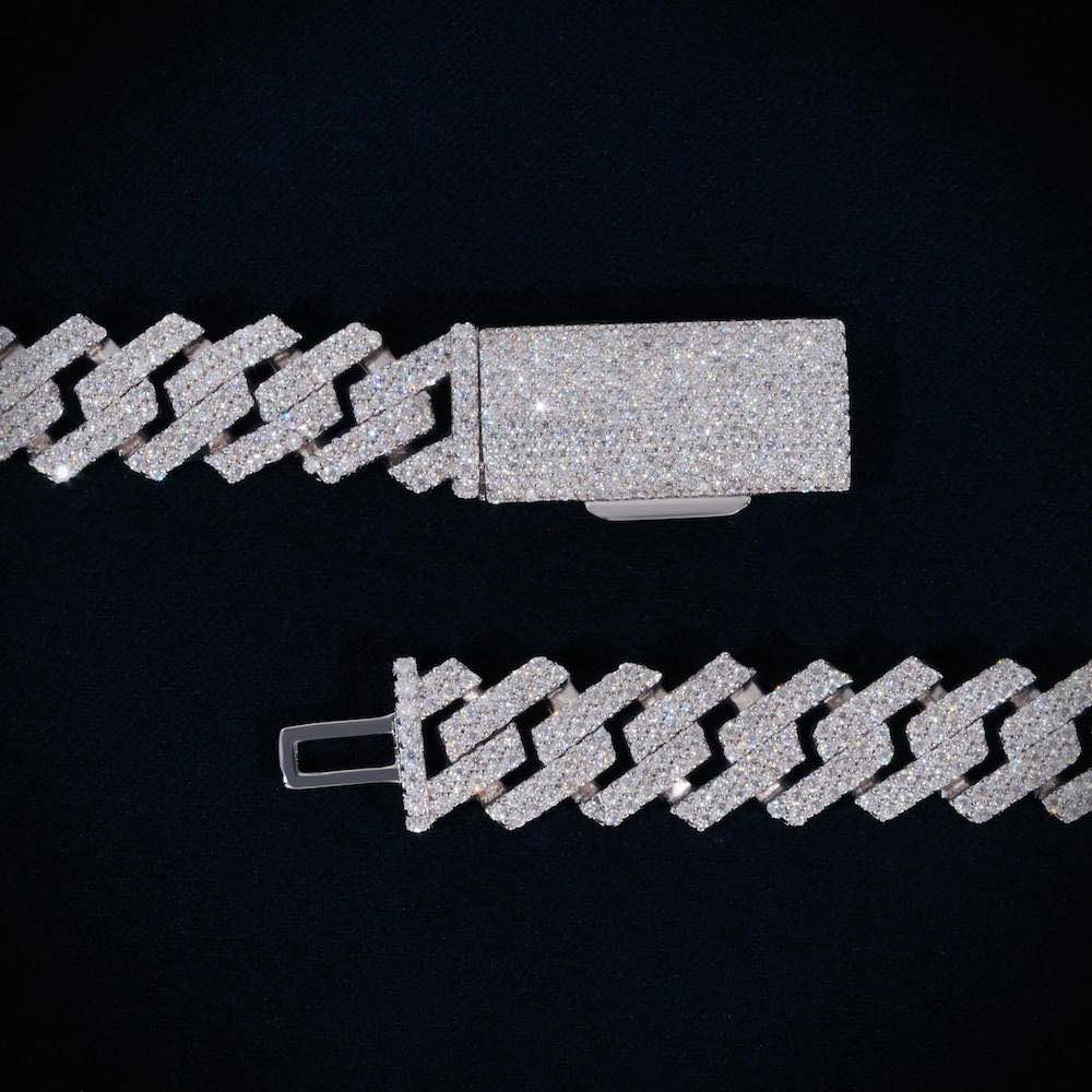 2-Row 12MM Moissanite Prong Cuban Link Chain 14K Gold