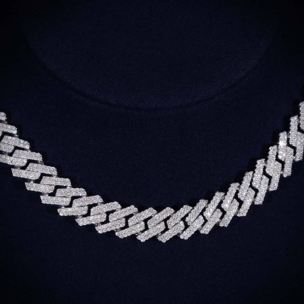 2-Row 12MM Moissanite Prong Cuban Link Chain 14K Gold
