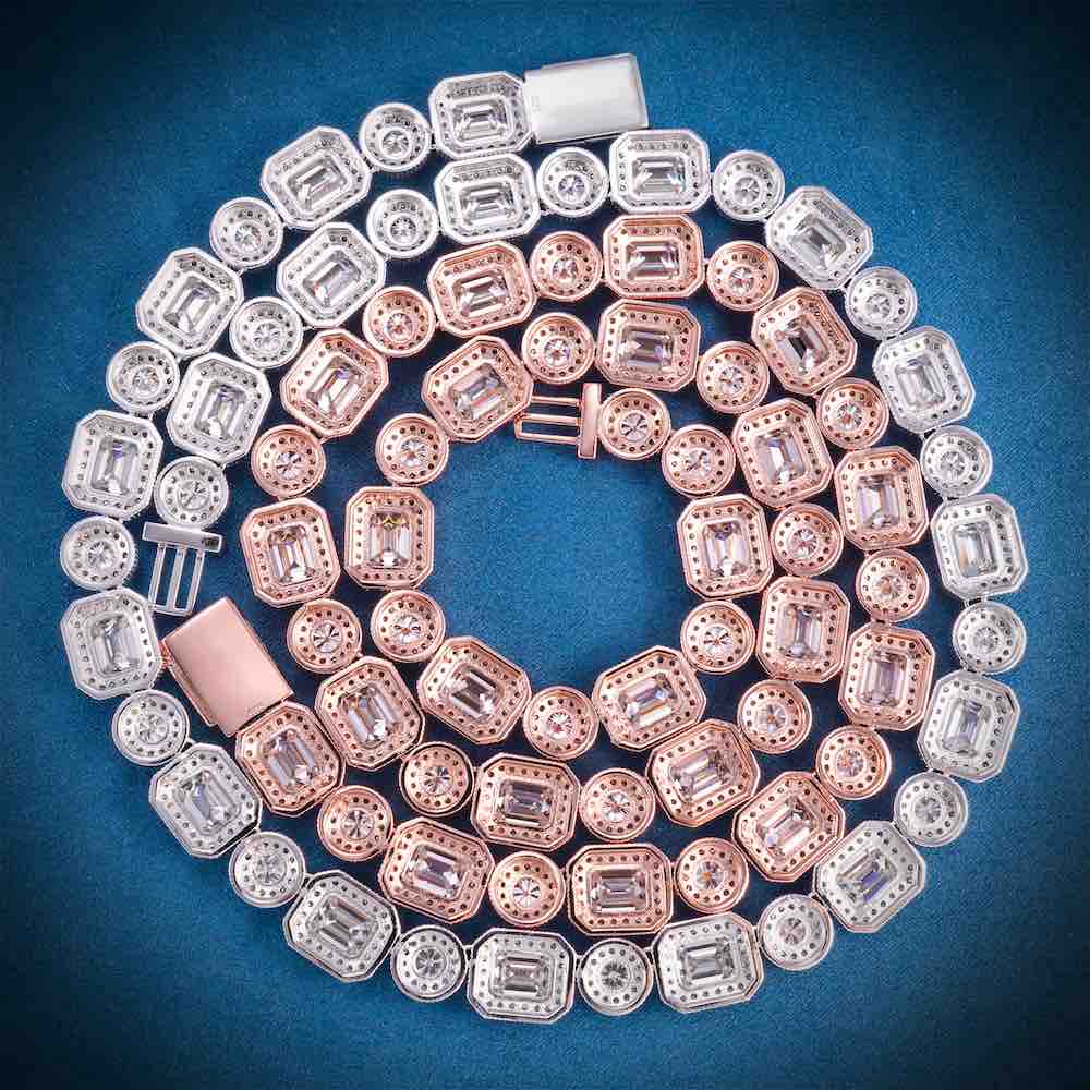 12MM Halo Cluster Iced Out Tennis Chain 14K Gold