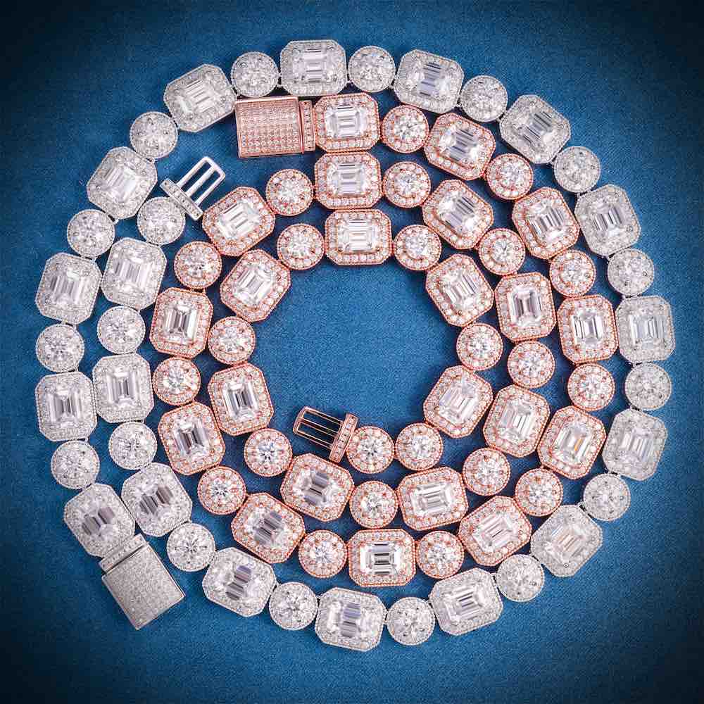 12MM Halo Cluster Iced Out Tennis Chain 14K Gold