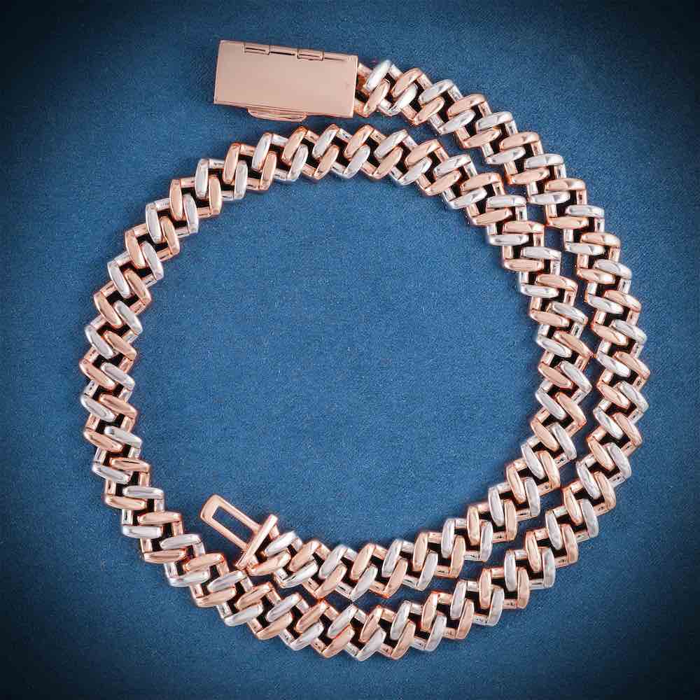 12MM Custom Clasp Two-Tone Cuban Link Chain 14K Gold