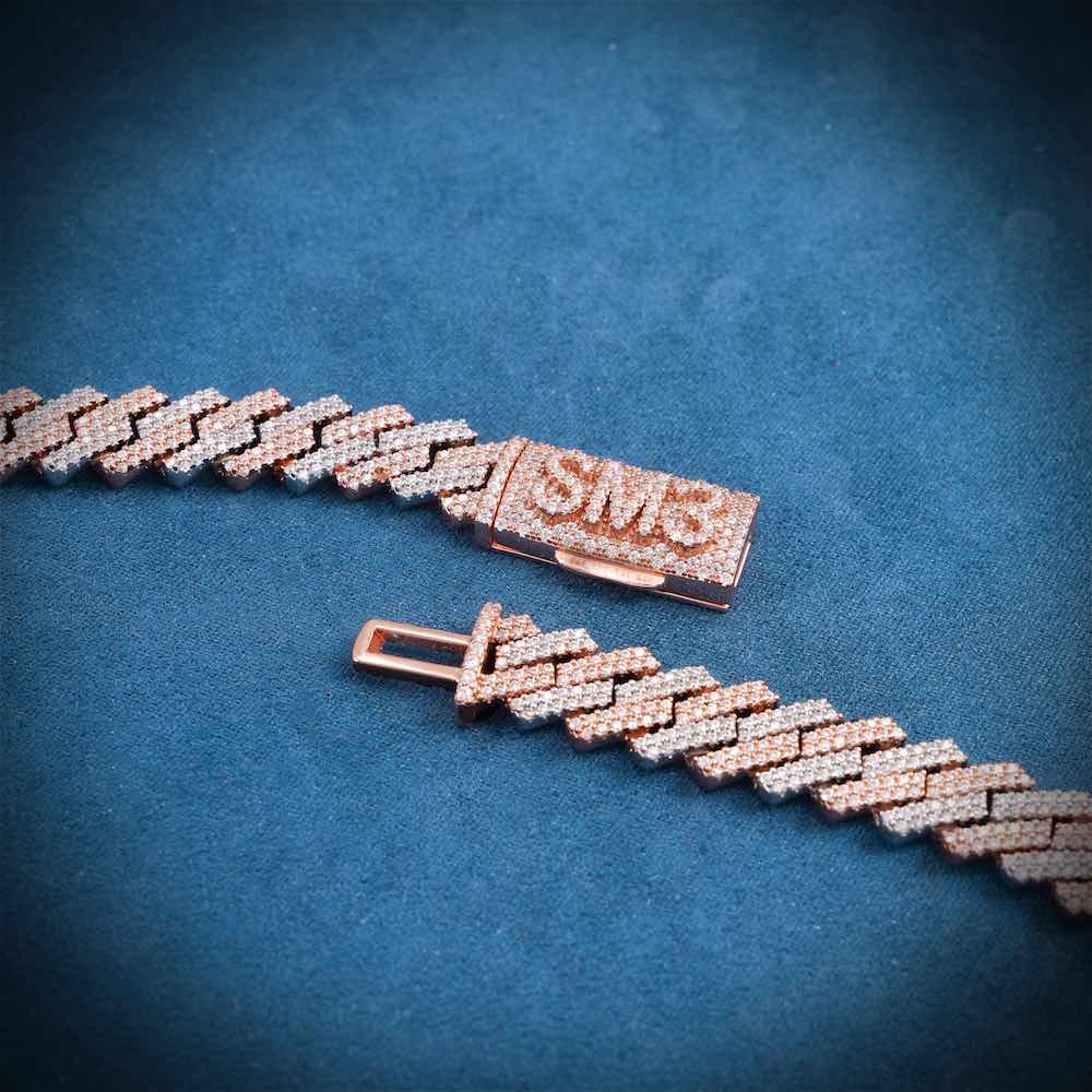 12MM Custom Clasp Two-Tone Cuban Link Chain 14K Gold