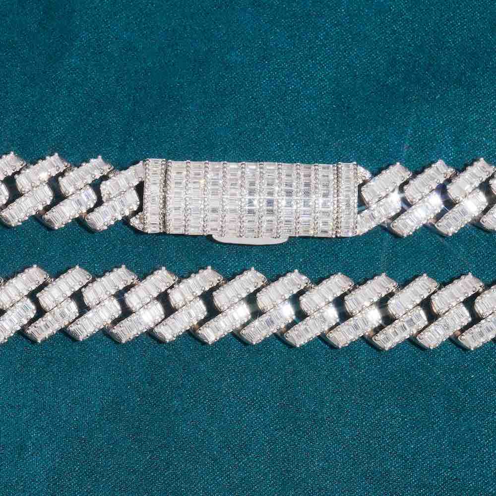 13MM Baguette Diamond Iced Out Cuban Link Chain 14K Gold