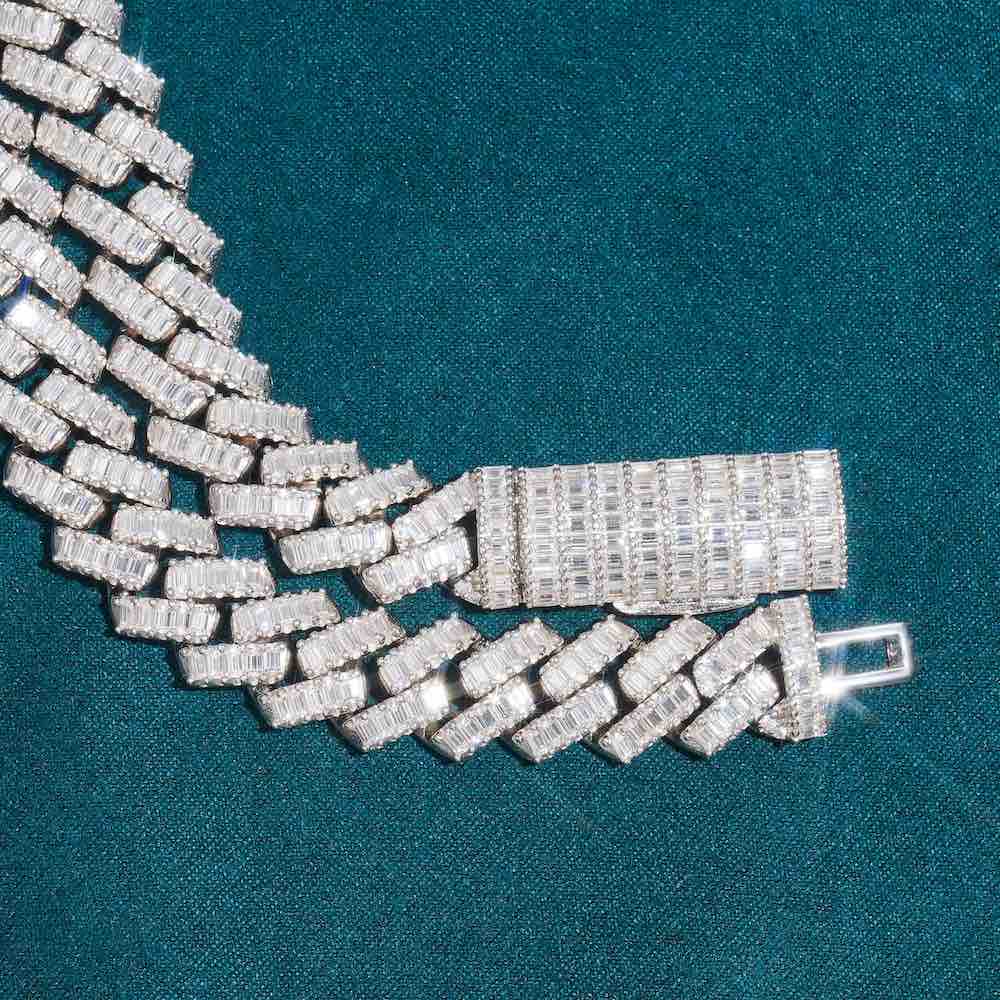 13MM Baguette Diamond Iced Out Cuban Link Chain 14K Gold