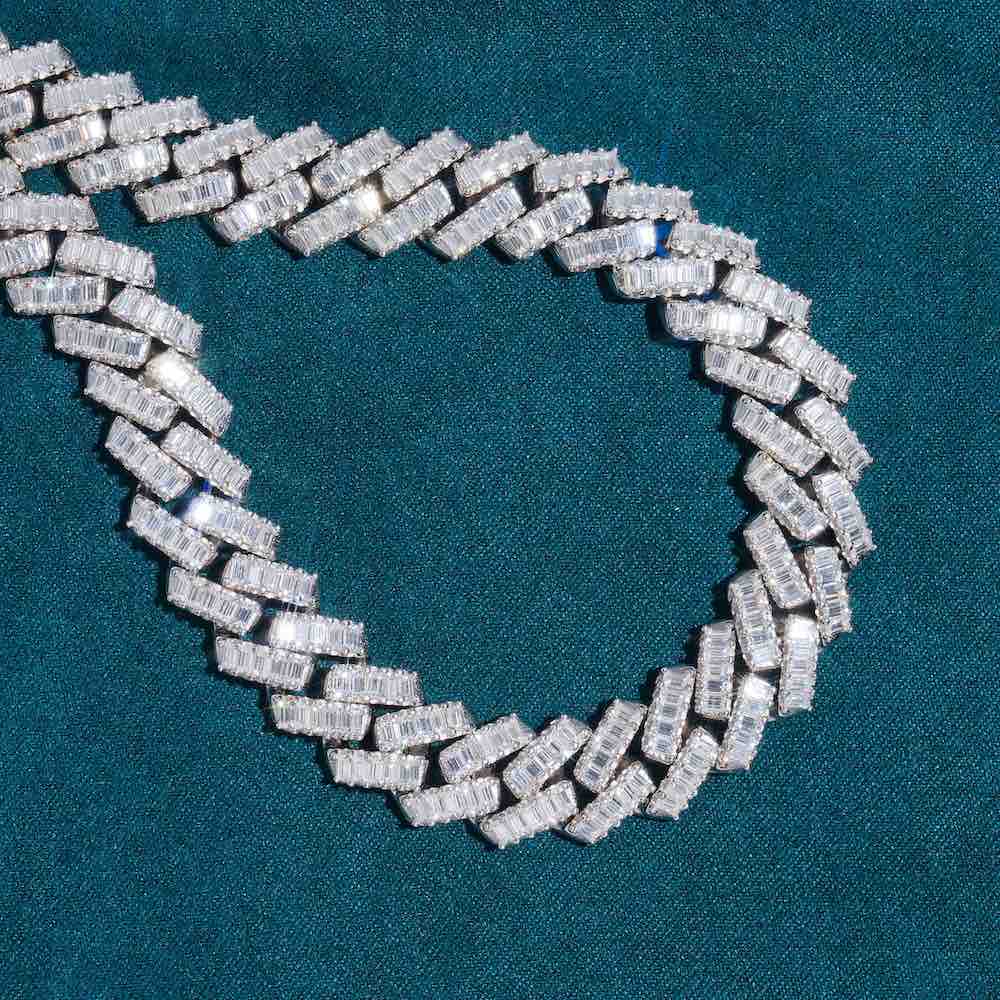 13MM Baguette Diamond Iced Out Cuban Link Chain 14K Gold