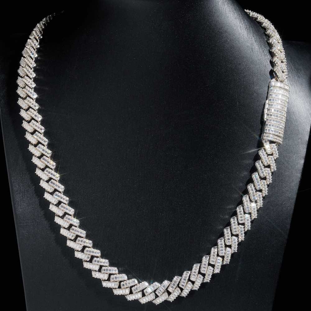 13MM Baguette Diamond Iced Out Cuban Link Chain 14K Gold