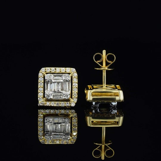 Beautiful Look Round And Baguette Screw Moissanite Diamond Men Earring