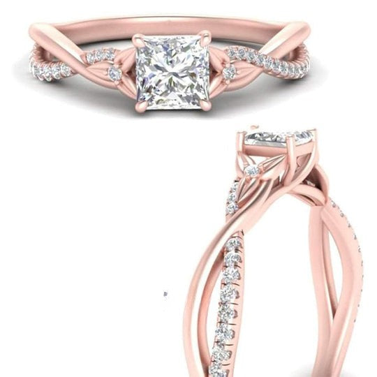 2ct Princess Shape Diamond Solitaire And Twisted Pave Engagement Ring