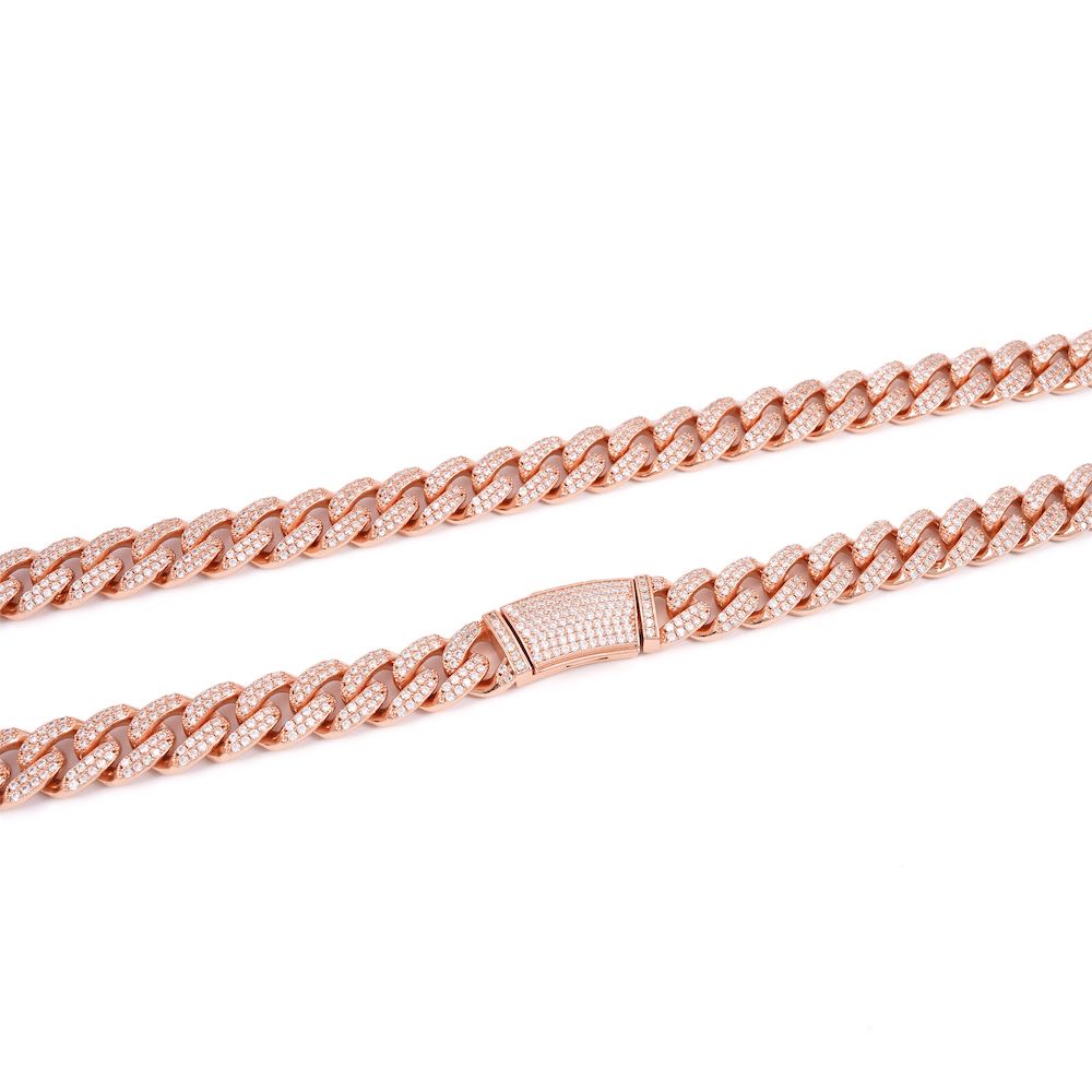 14MM 2-Row Diamond Cuban Link Chain 14K Solid Gold