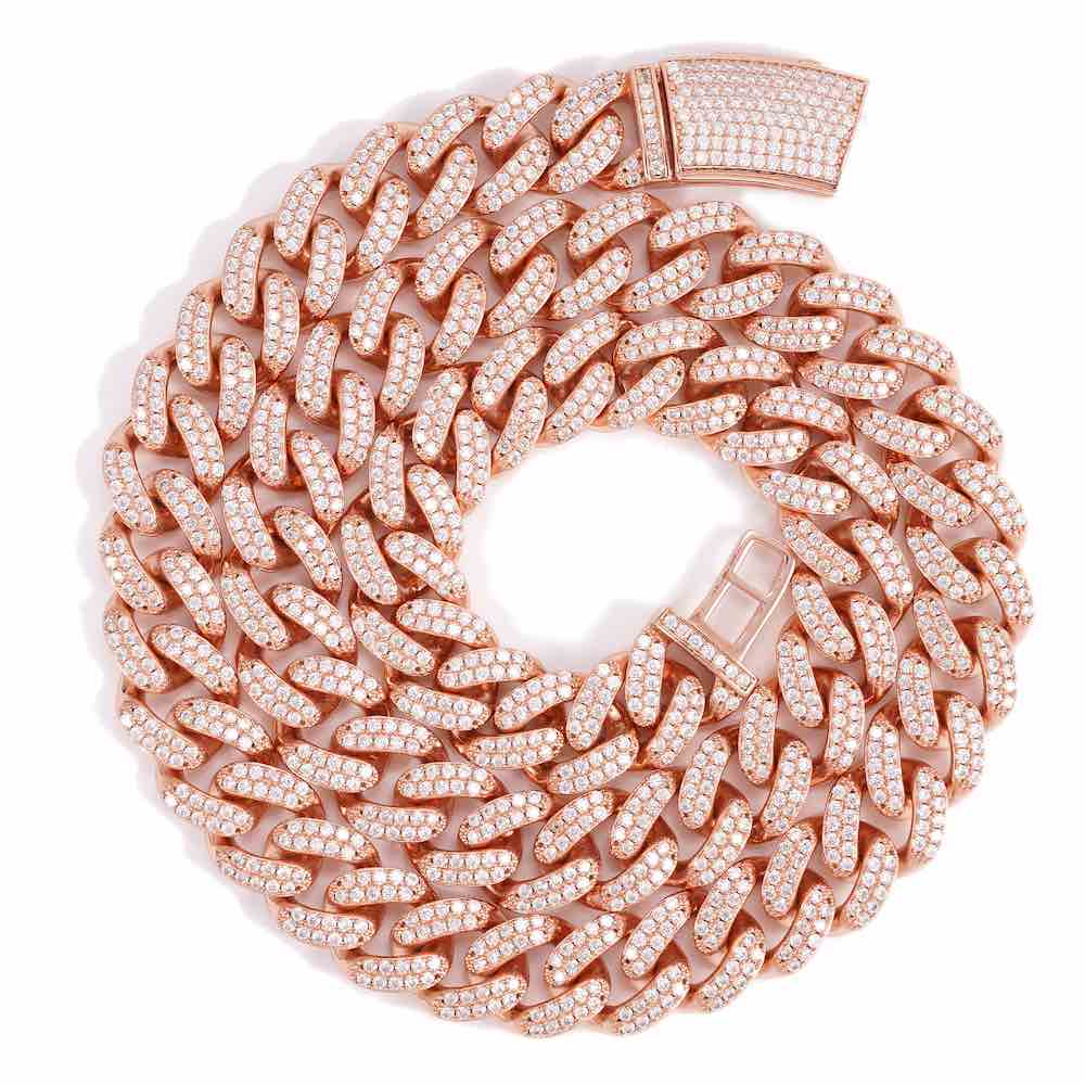 14MM 2-Row Diamond Cuban Link Chain 14K Solid Gold