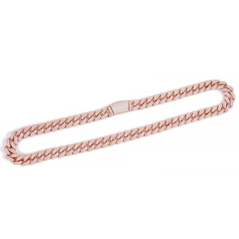 14MM 2-Row Diamond Cuban Link Chain 14K Solid Gold