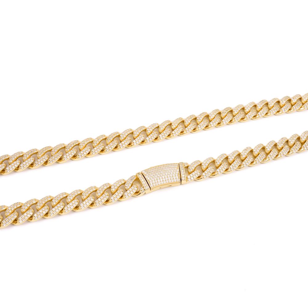 14MM 2-Row Diamond Cuban Link Chain 14K Solid Gold