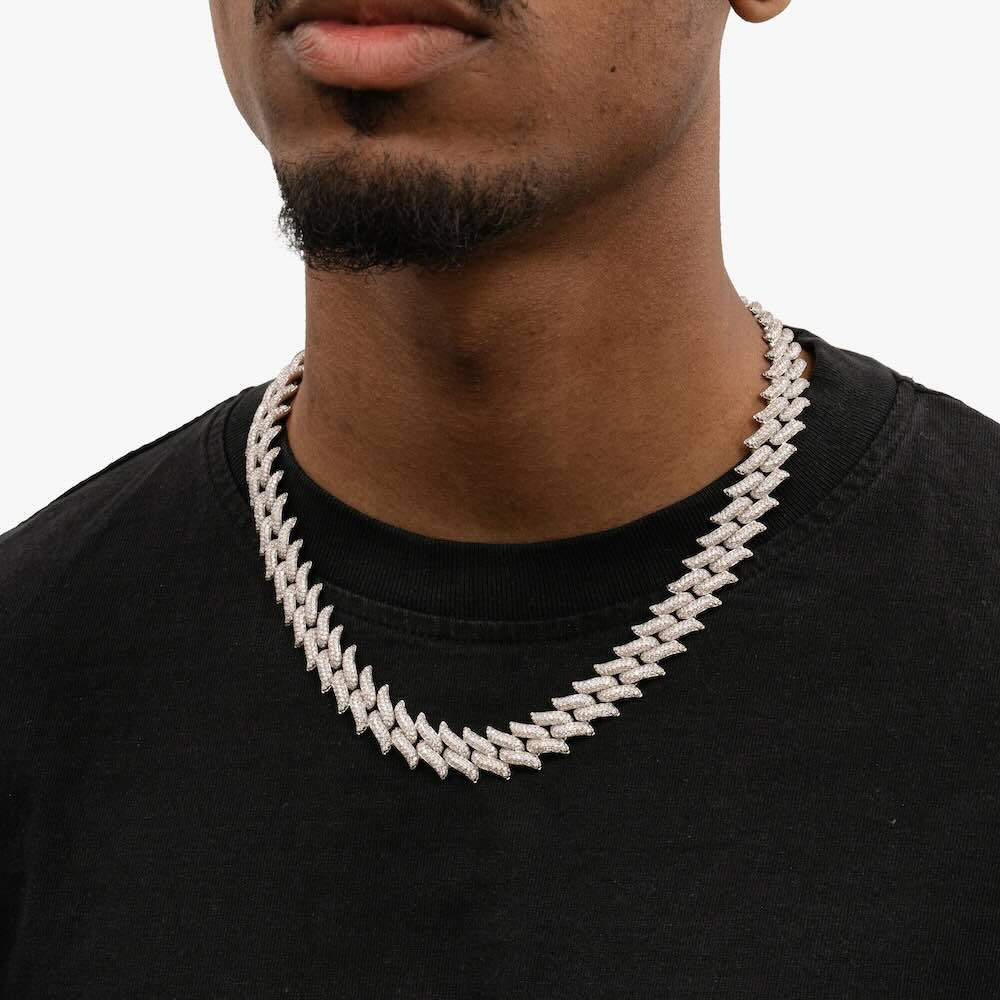 14MM Iced Out Spiked Cuban Link Chain 14K Gold