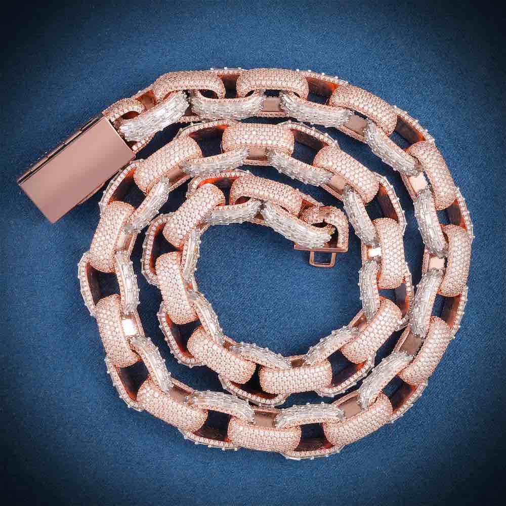 15MM Iced Out Cable Link Chain 14K Two Tone