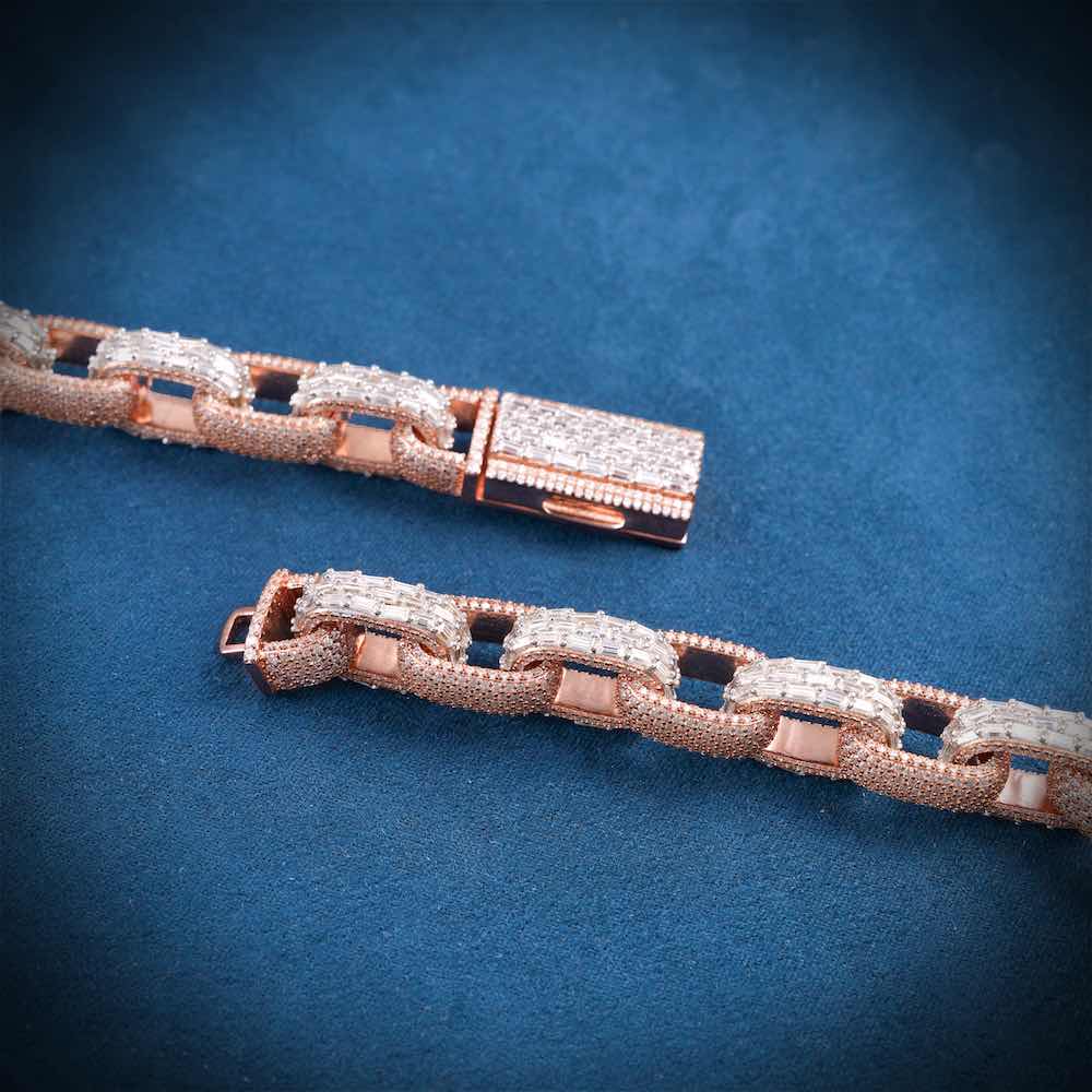 15MM Iced Out Cable Link Chain 14K Two Tone