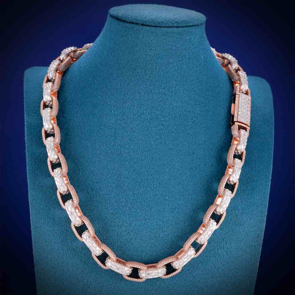 15MM Iced Out Cable Link Chain 14K Two Tone