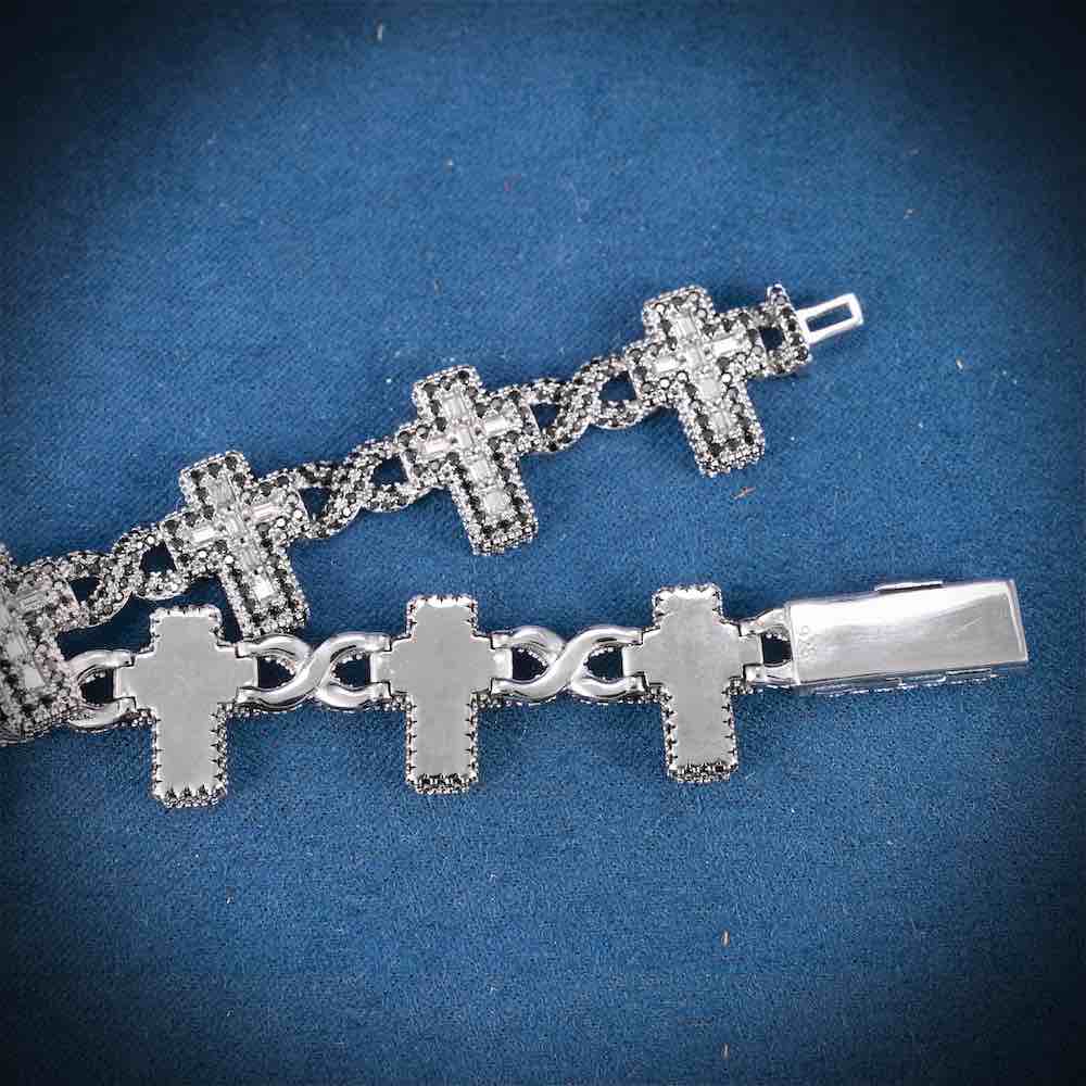 15MM Iced Out Black Moissanite Cross Link Bracelet 14K Gold