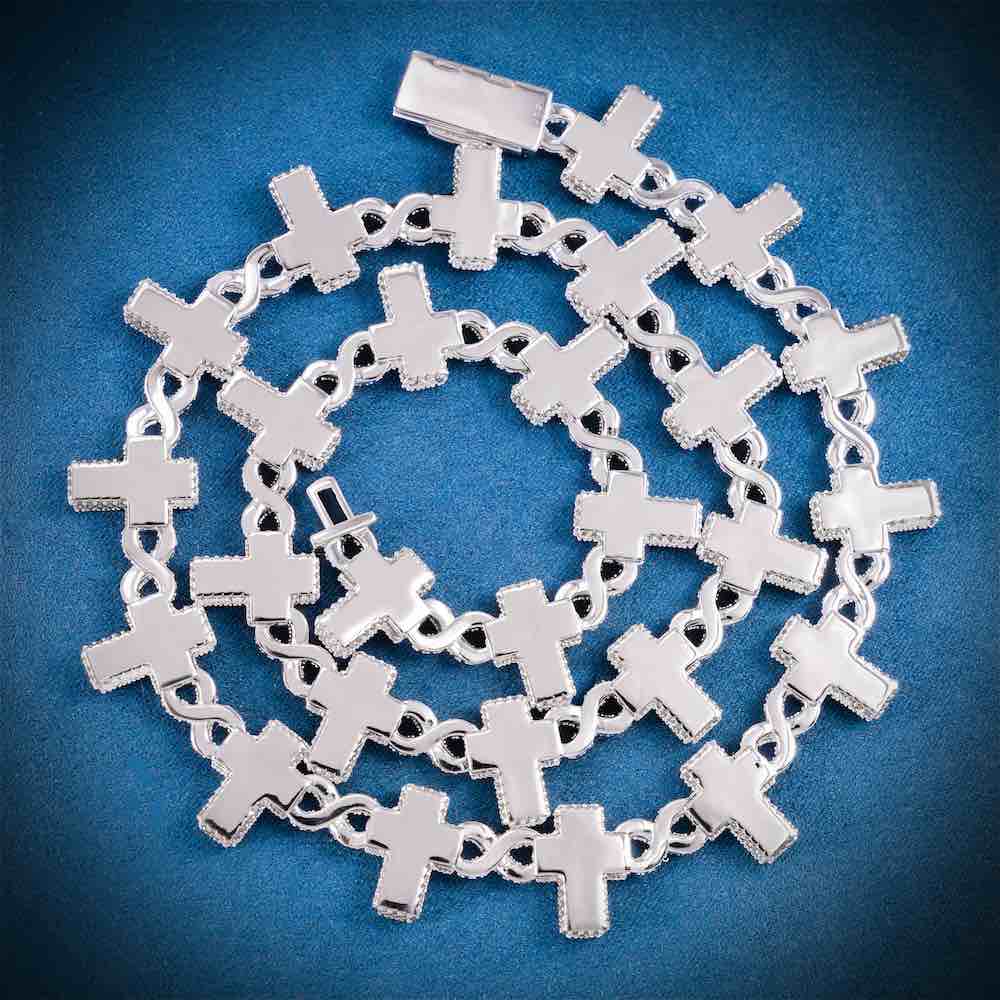 15MM Iced Out Cross Infinity Link Chain 14K Gold