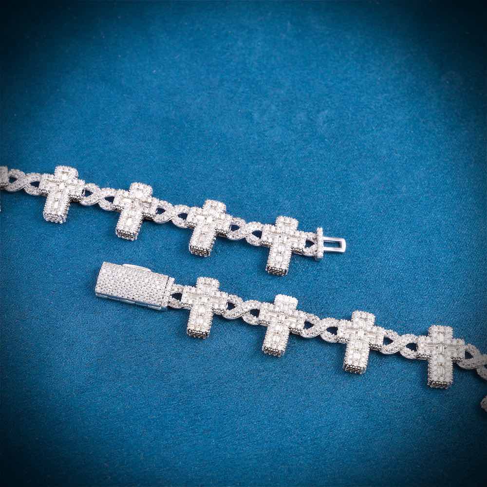 15MM Iced Out Cross Infinity Link Chain 14K Gold