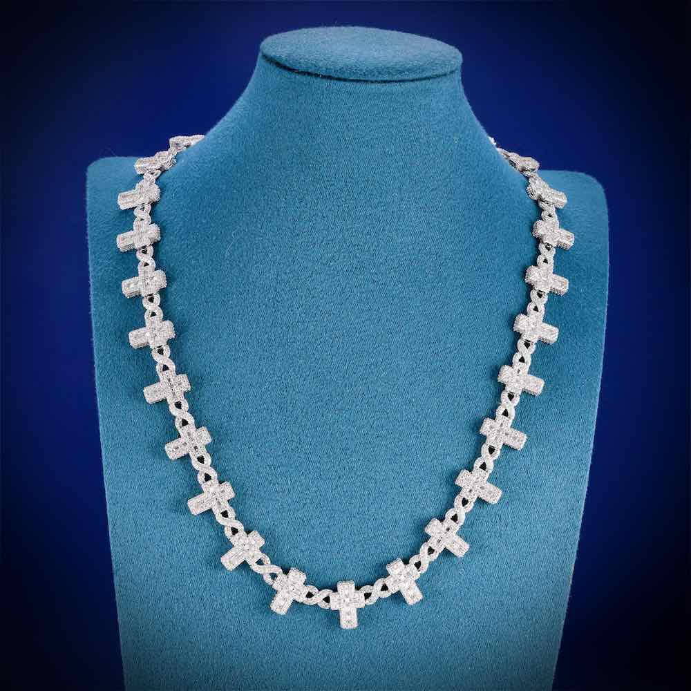 15MM Iced Out Cross Infinity Link Chain 14K Gold