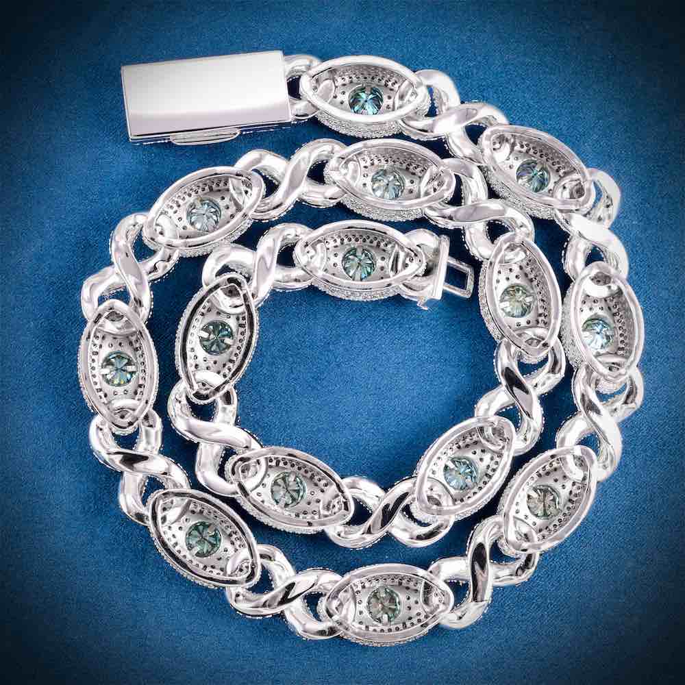15MM Iced Out Blue Gemstone Evil Eye Eternity Chain 14K Gold