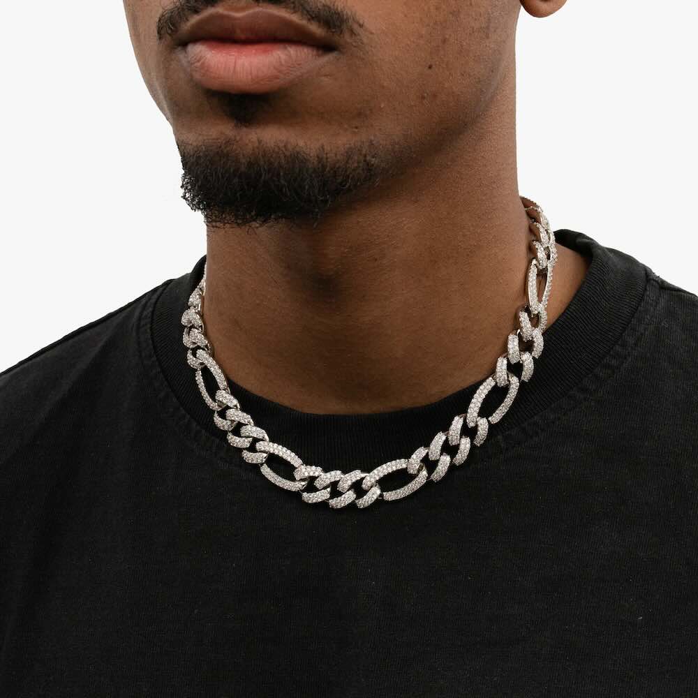 16MM Iced Out Figaro Chain 14K Gold