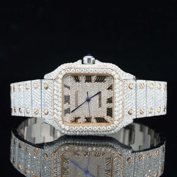 Cartier Style Fully Iced Out Automatic Moissanite Diamond Wrist Watch