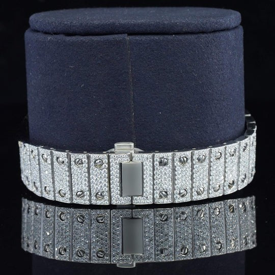 Iced Out Cartier Moissanite Watch Blue Dial Metal Belt Fully Automatic For Men