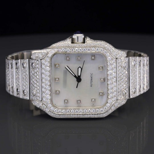 Cartier White Iced Out Moissanite Watch With Swiss Automatic Movement