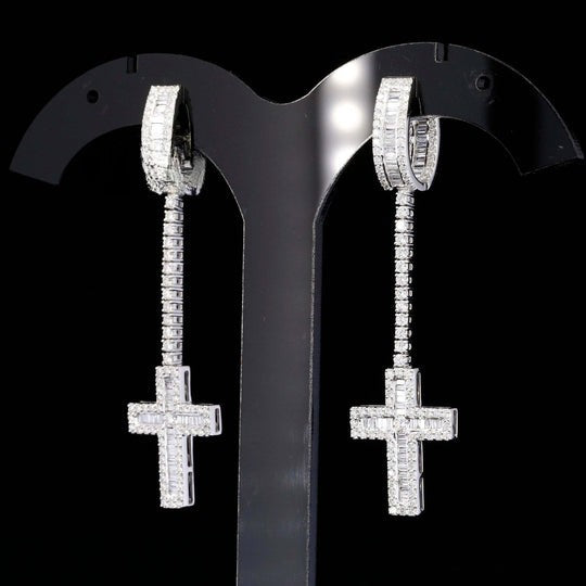 Drop Dangle Round Baguette Hip Hop Style Moissanite Diamond Earring