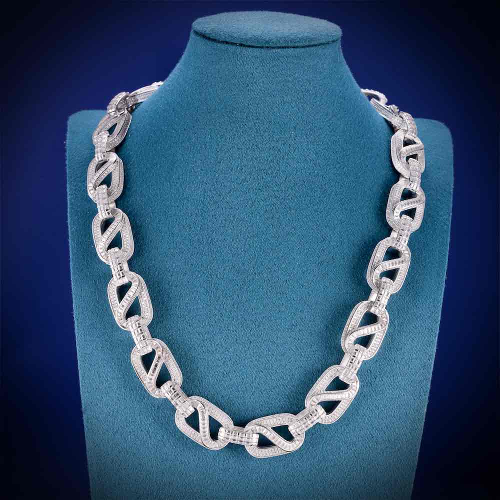 18.5MM Iced Out Baguette Mariner Link Chain 14K Gold