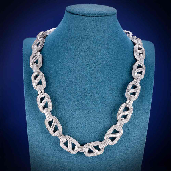 18.5MM Iced Out Baguette Mariner Link Chain 14K Gold