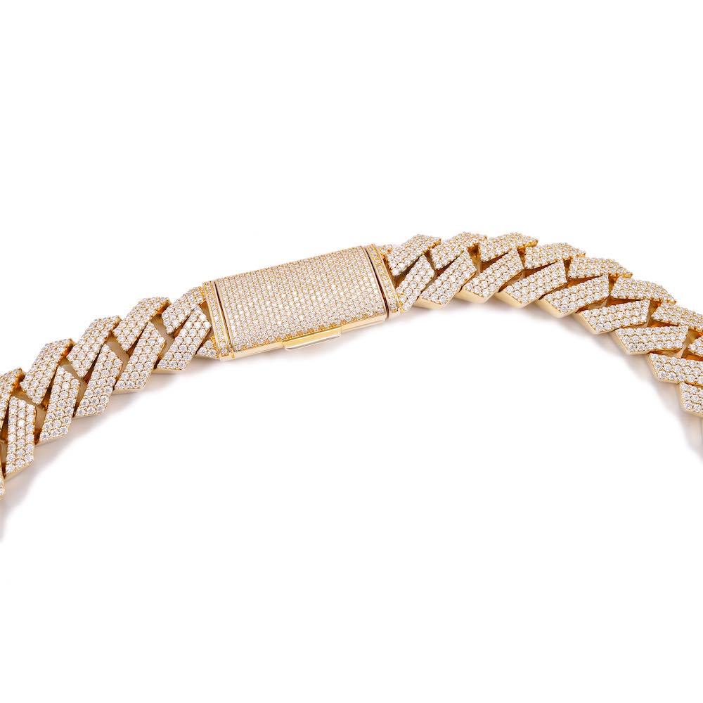 18MM 3-Row Diamond Cuban Chain 14K Solid Gold
